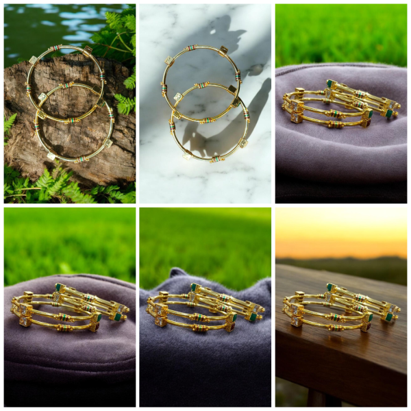 Indian Gold Plated Ad Zircon Minakari Banlges For Womens