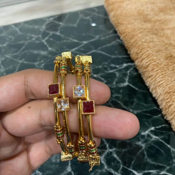 Indian Gold Plated Ad Zircon Minakari Banlges For Womens