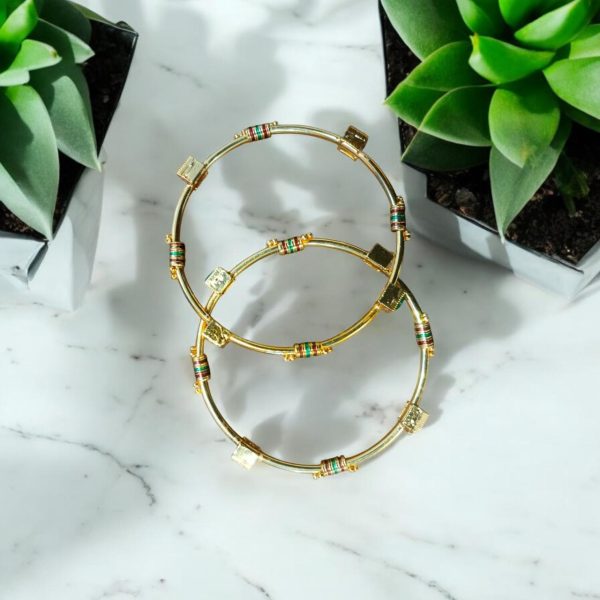 Indian Gold Plated Ad Zircon Minakari Banlges For Womens