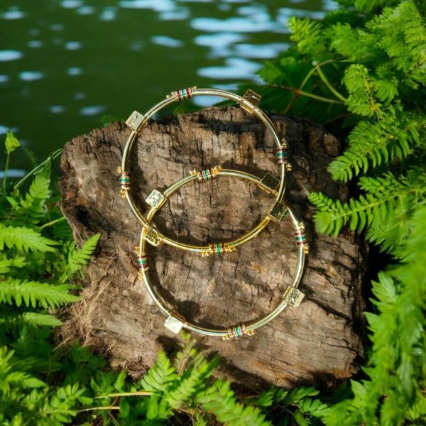 Indian Gold Plated Ad Zircon Minakari Banlges For Womens