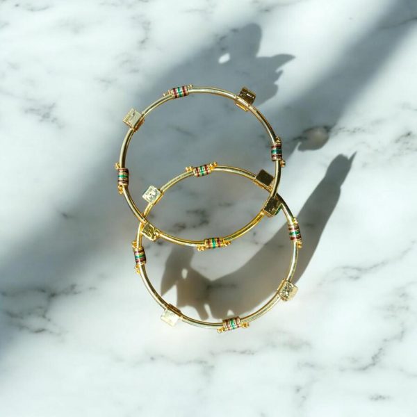 Indian Gold Plated Ad Zircon Minakari Banlges For Womens