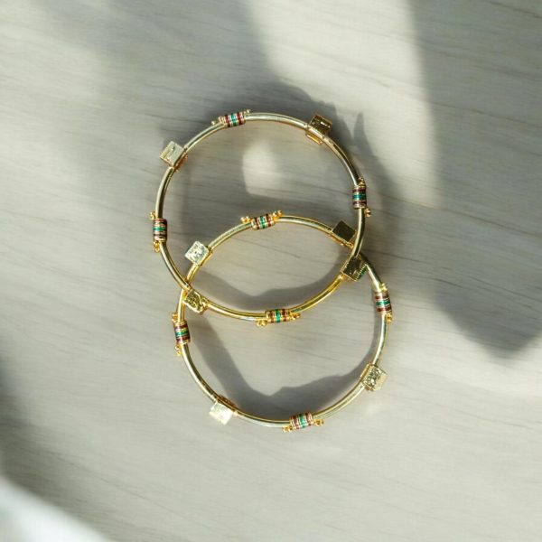 Indian Gold Plated Ad Zircon Minakari Banlges For Womens