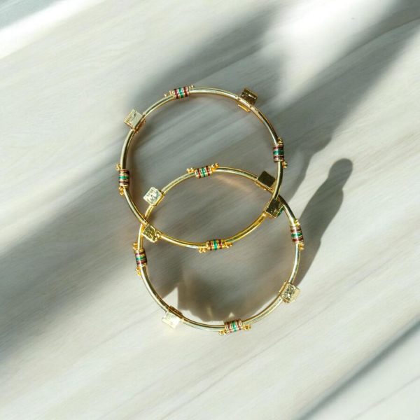 Indian Gold Plated Ad Zircon Minakari Banlges For Womens
